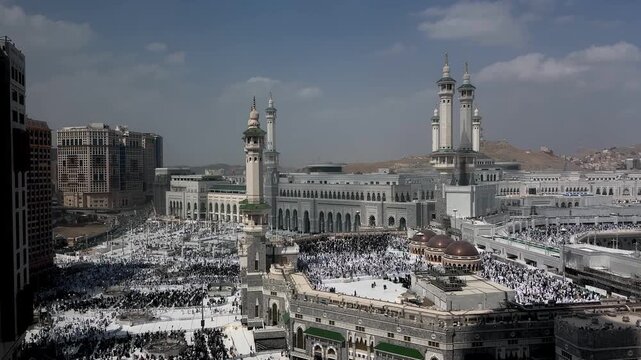 Makkah Saudi Arabia, Masjid al Haram 4K Footage, Top Angle View of People Performing Umrah and Hajj in the Holy City of Saudi Arabia