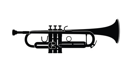 Naklejka premium A detailed black silhouette of a brass trumpet instrument