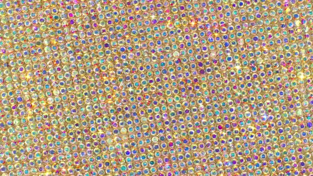 Seamless Rotating Sparkling Crystals. Macro video of faceted rhinestones with intense bright star flares and smooth rotational camera movement on light surface in true seamless loop.