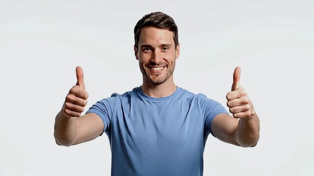 Smiling man giving two thumbs up.