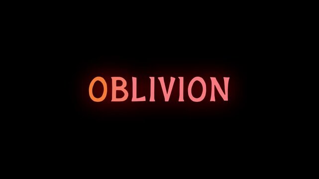 A sign displays the word OBLIVION in neon lights at night.
