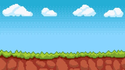 ドット絵のゲームのフィールド風背景素材,昼間 © URCdesgin