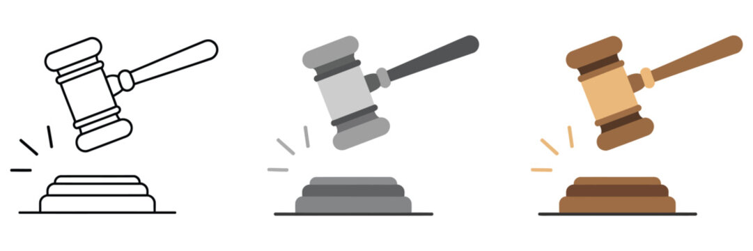 judge hammer line icon, gavel symbol for judgment and law concept, minimalist linear auction hammer vector graphics, isolated on white background for legal services and court illustrations.