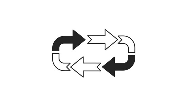 Dynamic icon of two pairs of arrows forming a circular, repeating pattern, symbolizing continuous cycle, refresh, exchange, or an iterative process.