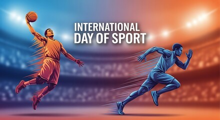 Naklejka premium International day of sport illustration with basketball and running athletes