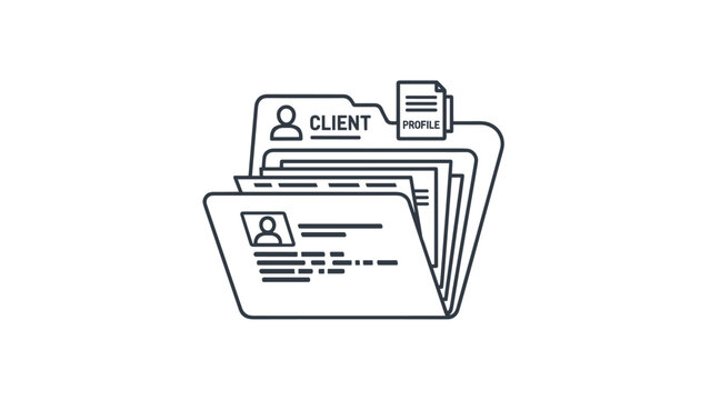 Organized folder containing multiple client profiles and important documents, representing customer relationship management and efficient data organization.
