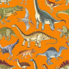 Dinosaurs hand drawn seamless pattern © Marina Gorskaya