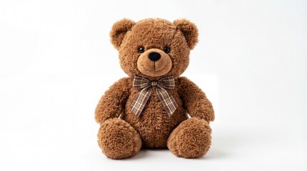 Obraz premium Brown Teddy Bear with Bow Tie Sitting on White Background.