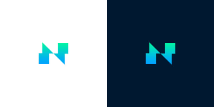 Dynamic abstract initial N logo concept with modern geometric shapes and a vibrant gradient color scheme, ideal for contemporary branding and digital technology