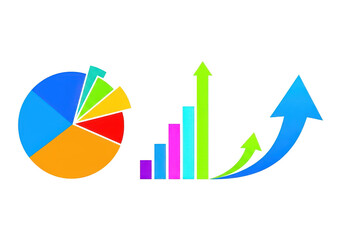 Obraz premium Vibrant business graph and chart icons with upward trend isolated on transparent background