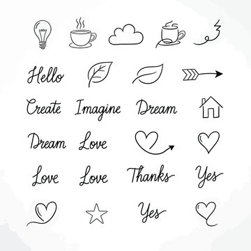 A creative illustration of various inspirational symbols and words on a clean background download 2026