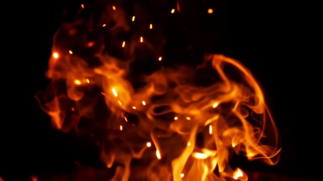 Abstract fire smoke with glowing embers, orange and red tones, dramatic cinematic effect.
