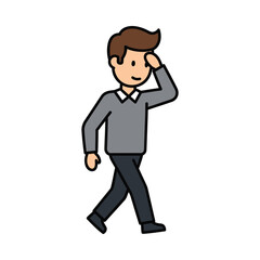 Obraz premium A man in business attire thinking while walking outdoors on a sunny day
