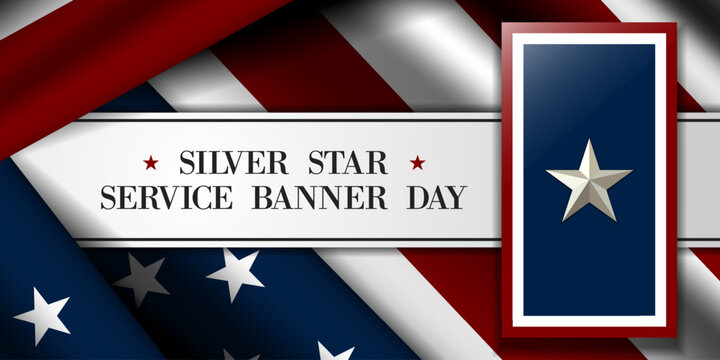 Silver Star Service Banner Day. Great for posters, banners, social media and more. Blue background.
