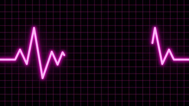  Heartbeat flatline Neon pink electrocardiogram heart rate line on black background 