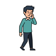Obraz premium A man on a phone call looking concerned and distracted while walking