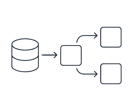 Database schema with entity relationship diagram and data flow to multiple tables