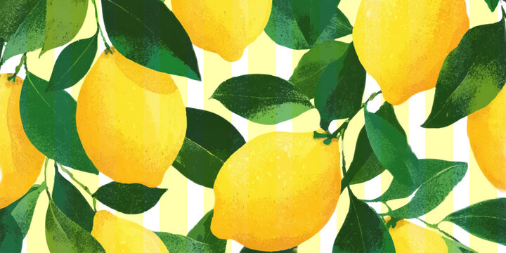 Vintage lemon poster design with Italian Mediterranean charm. Retro summer pattern featuring Amalfi-inspired watercolor fruit illustration and coastal citrus elements.