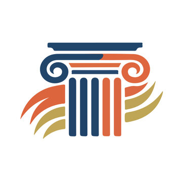 Modern Ionic Column Logo Symbol; Abstract Blue and Gold Classical Pillar Icon for Legal Firms, Educational Institutions, Architectural Agencies, and Financial Foundation Branding Identities.
