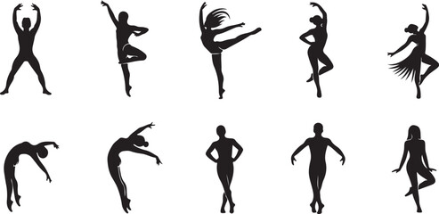 Fototapeta premium Silhouettes of dancers in various poses and movements together
