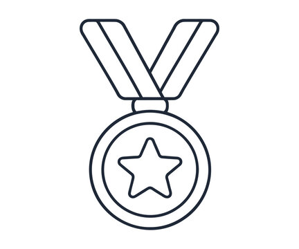 Star shaped medal icon with ribbon symbolizing achievement and recognition in a simple line art style