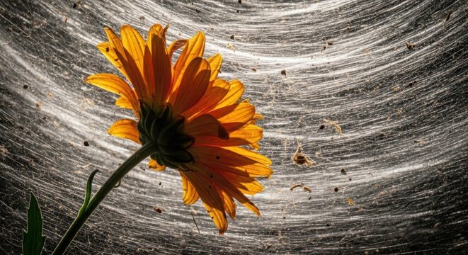 Stunning yellow flower with petals illuminated against textured background. Vibrant yellow flower showcases delicate features and natural beauty, emphasizing floral attributes for decorative purposes.
