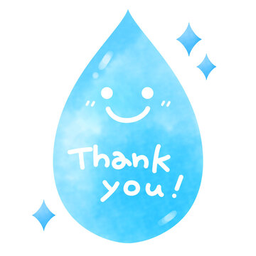 Thank youのメッセージとうるうる青い雫のイラスト