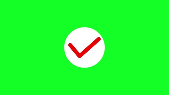 Green screen checkmark animation confirmation symbol white circle red tick mark check mark