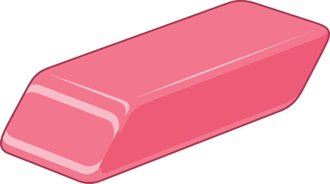 Rectangular pink rubber eraser sits angled on a pure white background.