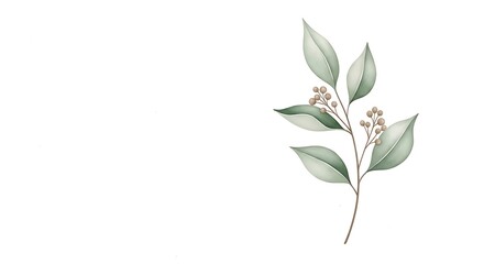 Obraz premium Watercolor Botanical Branch with Delicate Leaves and Buds on White Background.