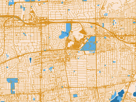 Street map of Arcadia, California in cream map with golden roads