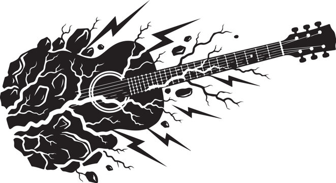 Electric Guitar Emerging from Brain with Lightning Bolts