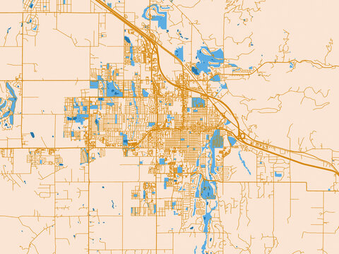 City map of Bozeman, Montana &ndash; mustard-gold streets on cream