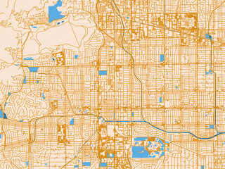 Fototapeta premium Minimal city map of Canoga Park, California with mustard-gold streets on cream