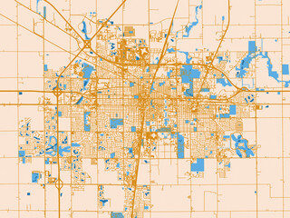 Fototapeta premium Street map of Champaign, Illinois in mustard-gold streets on cream