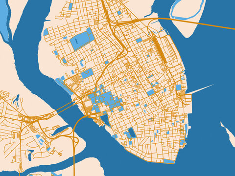 City map poster of Charleston, South Carolina &ndash; cream map with golden roads