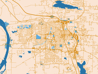 Obraz premium Minimal city map of Conway, Arkansas with cream map with golden roads