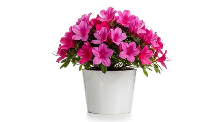 Naklejka premium Azalea plant with magenta flowers in a white pot isolated on clean background With shadow. AI GENERATED. 