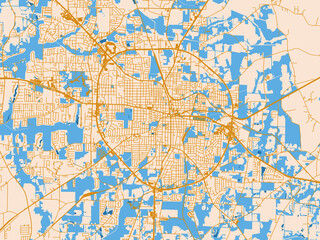 Fototapeta premium Urban map poster of Dothan, Alabama – gold and blue map palette