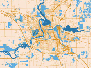 Fototapeta premium Urban map poster of Eau Claire, Wisconsin – mustard-gold streets on cream