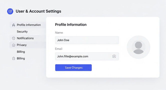 User Account Settings Interface with Profile Information and Navigation Menu.