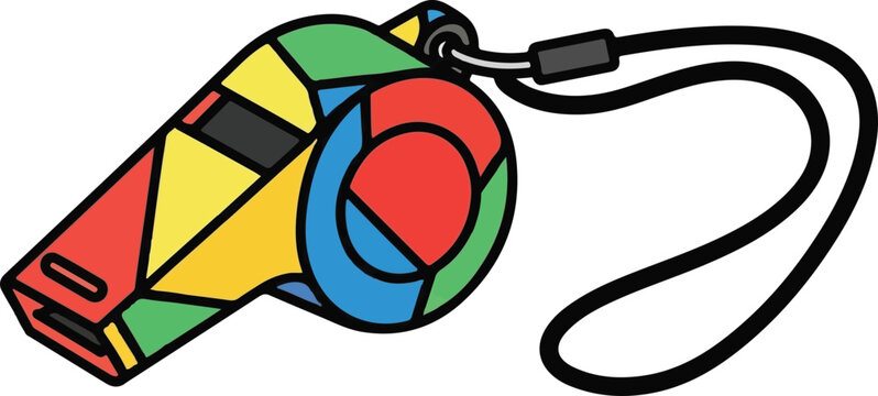 A colorful plastic whistle featuring the iconic google chrome logo design on a white background