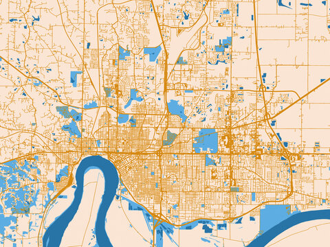 Street network map of Evansville, Indiana, light cream and blue contrast