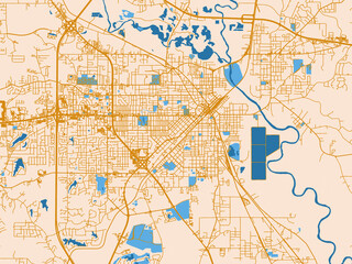 Fototapeta premium City map poster of Hattiesburg, Mississippi – golden linework with blue water