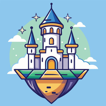 logo design vector illustration  fantasy castle magical glowing