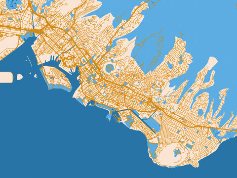 Minimal city map of Honolulu, Hawaii with cream map with golden roads