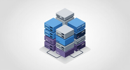 Fototapeta premium Isometric Data Servers - Stacked Network Infrastructure for Cloud Computing.