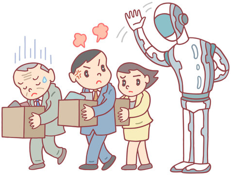 社会問題のイラスト - AI導入・従業員解雇・人員削減