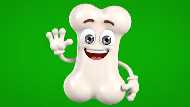 Funny cartoon finger bone character waving cheerfully