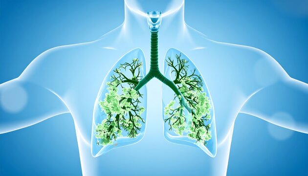 Green lungs with bronchi and bronchioles inside human body